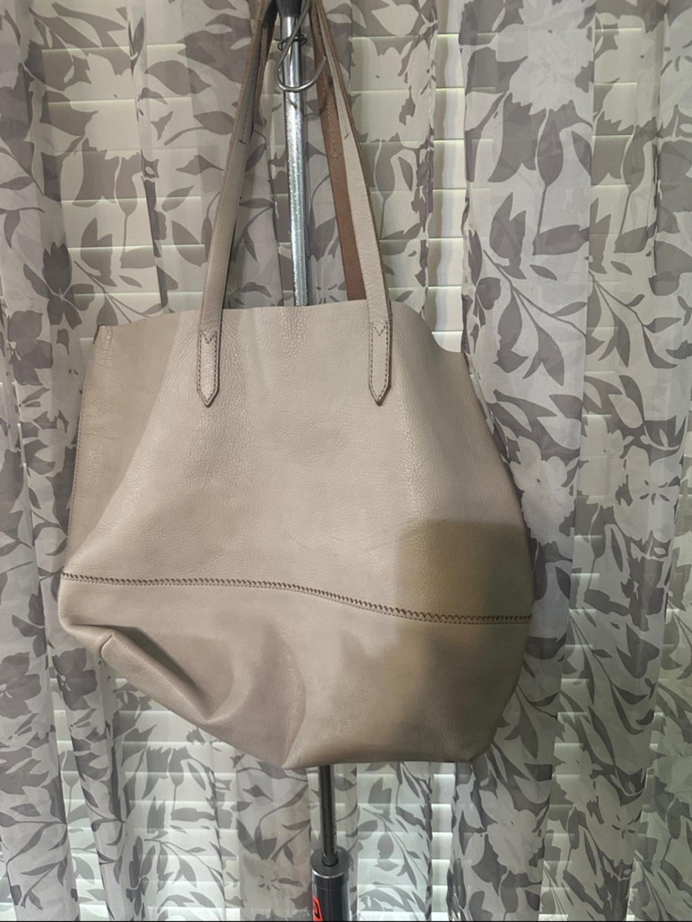 J Crew Taupe/ cream Leather Tote Bag